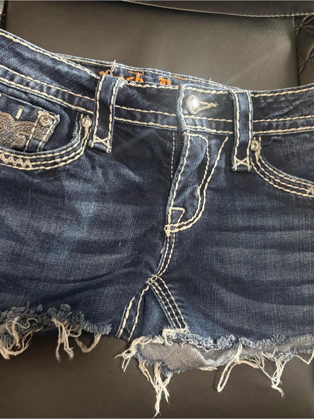Rock Revival Dark Blue Frayed Hem Denim Shorts